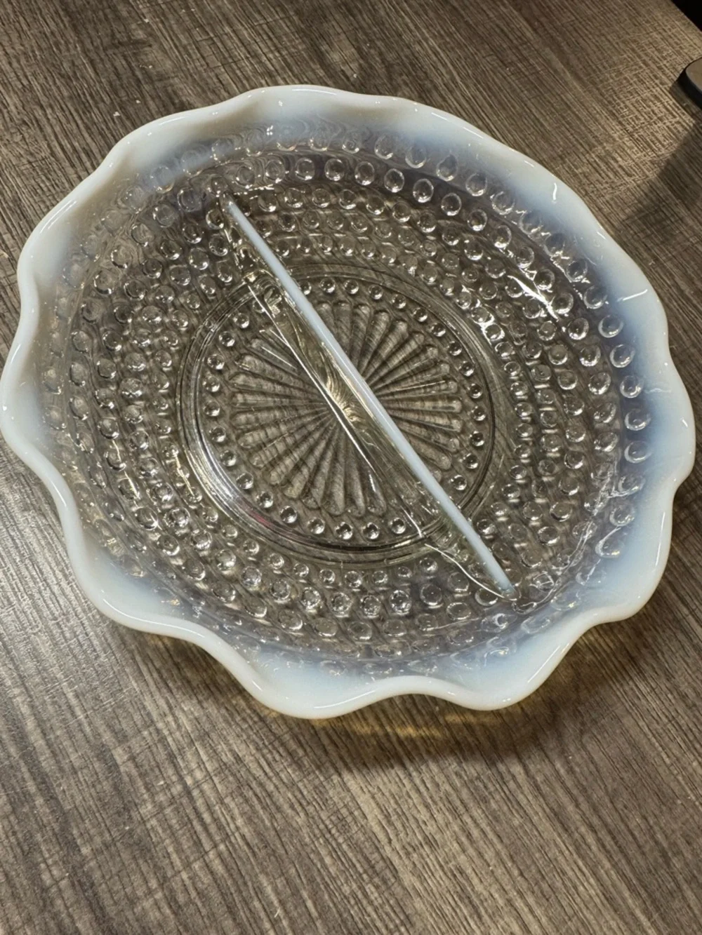 Vintage Anchor Hocking Hobnail Milk Glass Divided Relish Dish